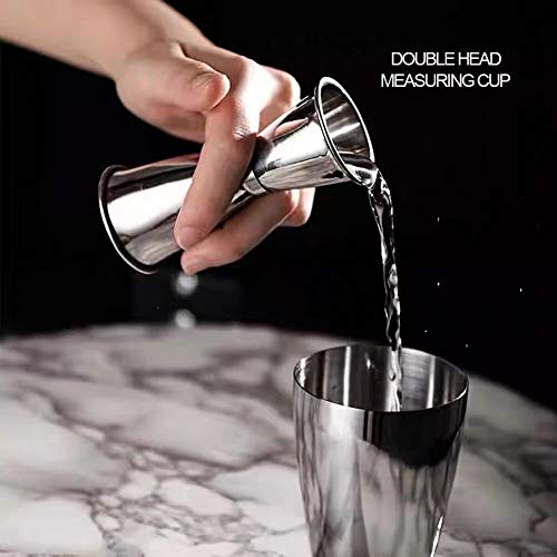 Double Jigger 0.5 & 1 oz 304 Stainless Steel with Recipe 15ml & 30ml Measuring Cup Measure Liquor Quickly Accurately Cocktail Jigger Round Edge and Thin Waist for Comfort Holding