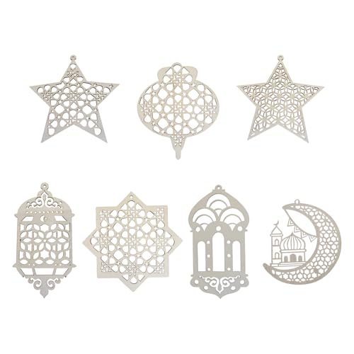 7 Pcs Ramadan Decorations, Ramadan Decorations for Home, Wooden Pendant Eid Mubarak Decorations for Islamic Ramadan Mubarak Home Party DIY Wall Decor