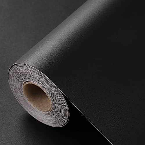 LOVADA Peel and Stick Wallpaper Black Matte Wall Paper - 15.7 x 300 Inch Self Adhesive Wallpaper Peel and Stick, Easy to Paste Wall Contact Paper for Stand Liner, Table and Door Makeover Decor