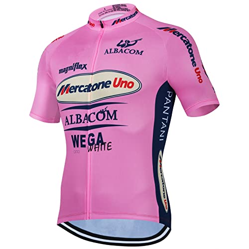Marco Pantani Rosa Retro Pro Team Mercatone Uno Maillot Ciclismo Para Hombre, Verano Manga Corta Transpirable MTB Bicicleta Ropa Camiseta(L)