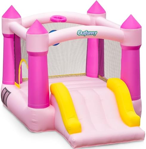 Outfunny Indoor Bounce House, Inflatable Bouncy House for Kids 3-8 Year Old