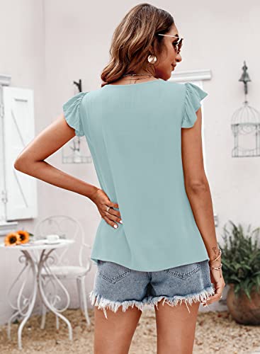 Dorose Tops For Women Casual Summer Ruffle Sleeve Embroidered Blouses Tops Light Green L #TOP2