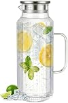 [68 OZ/ 2 Littéralement] - Pitcher en verre d'octagon avec lis et bec, Pitchers en verre à rayures classiques avec poignée, Carafe en verre Borosilicate pour boisson chaude/froide, parfait pour le jus, café, thé glacé.