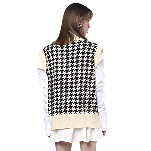 Zaful Women's V-Neck Sweater Vest Sleeveless Houndstooth Pullover Knitted Sweater (2-Light Coffee, M) #TOP3