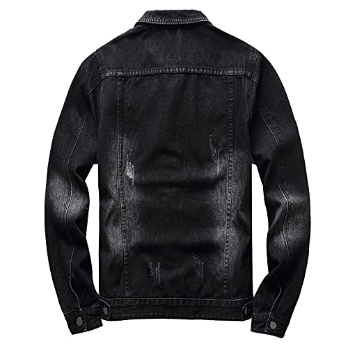 Ranmcc Jean Jacket For Men Slim Fit Ripped Denim Jacket Coat (Small, Black) #TOP1