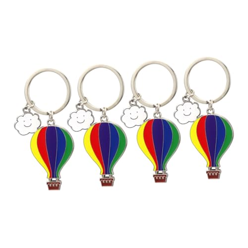 Toyvian 4PCS Colorful Hot Air Balloon Keychains Metal Key Ri