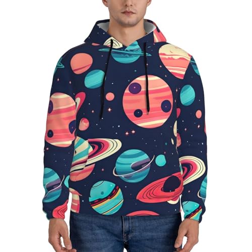Sweat à capuche pour homme imprimé planètes spatiales noir toutes saisons