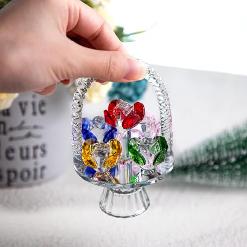 H&D HYALINE & DORA Colorful Crystal Flower Basket Figurine with Rotating Base Ornament,Glass Flower Collectible Figurine for Home Table Centerpiece Valentines Day Gifts For Her - Image 4