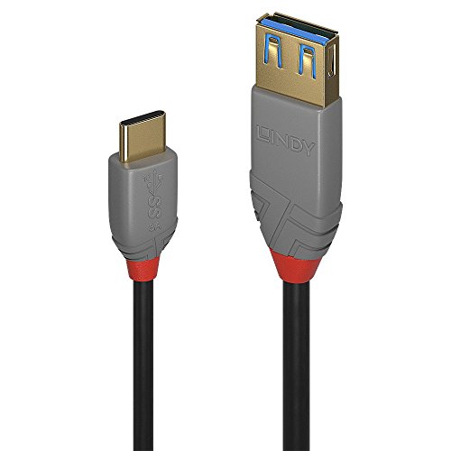 LINDY 0.15m USB 3.2 Type C to A Adapter Cable, 10Gbps, Anthra Line
