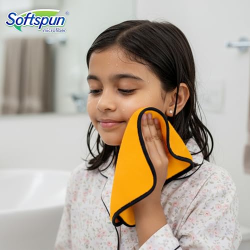 Image of SOFTSPUN Microfiber Baby Hand & Face Wipes 280 GSM 20x30 Cms 4 Piece Towel Set Orange! Super Soft & Comfortable for Newborn Baby and Kids Quick Drying Ultra Absorbent in Small Size.