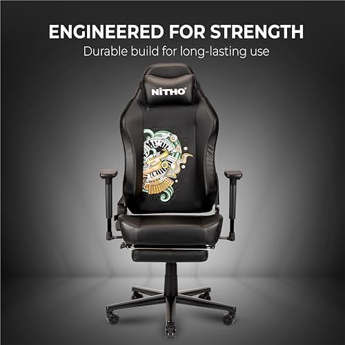 Image of NiTHO FORGE 2 Gaming Office Chair | Ergonomic Computer Desk Chair with 3D Adjustable Armrests, Retractable Footrest, Head Pillow, Class 4 Gas Lift, Swivel Office Chair for Gaming or Study, Black