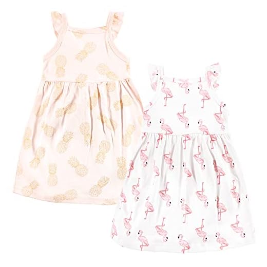 Hudson Baby Vestidos de algodão para bebês meninas, Abacaxi flamingo, 3 Anos