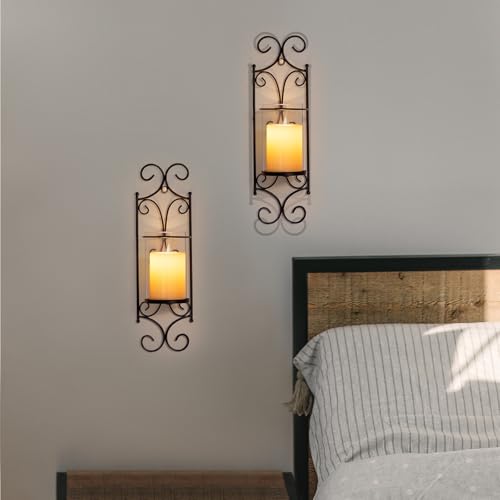 Sziqiqi Candle Sconces - Set of 2 Black Candle Holders for Pillar Contemporary Wall Decorations Sconce Decorative Metal Wall Art for Living Room Bedroom Bathroom Kitchen Dining Room by Sziqiqi - Image 6