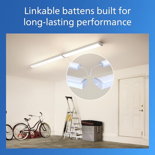 Image of Philips LED 2-Pack 4FT High Brightness Utility Garage Shop Linkable Wrap Around Fixture, Hardwired, 3340 /3800 /4600lm, CCT 3500 /4000 /5000K, 50,000 Hours, Damp Rated, 120-277V - Basement Ceiling
