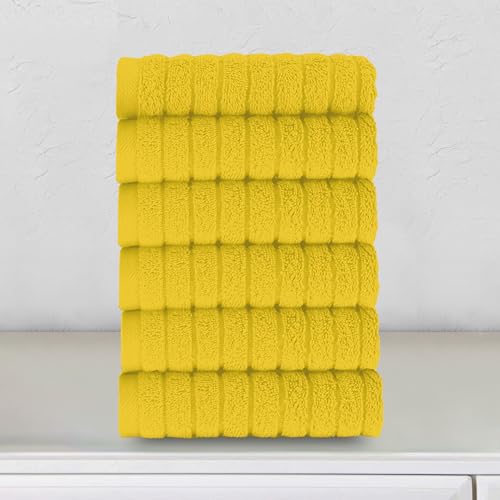 Image of Elegant Comfort 100% Turkish Cotton Corduroy Ribbed Luxury Washcloths 6 Pack Soft 13 x 13 Inch - Higly Absorbent, Durable, Quick Dry, Spa Premium Hotel Quality for Bathroom or Travel, Yellow