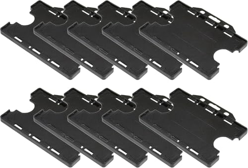 Customcard Ltd Double-Sided ID Card Holder - Secure, Black Plastic for 2 Credit-Sized Cards (85mm x 54mm) - Durable, Lightweight for Work, School, Events- ID Card Holder for Lanyard (Black,Pack of 10)