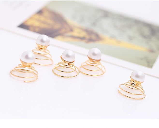 Miniatura 3 de Accesorios para el cabello de perlas bohemias, horquillas en espiral, tachuelas doradas, anillos de remolino para mujeres y niñas (02)