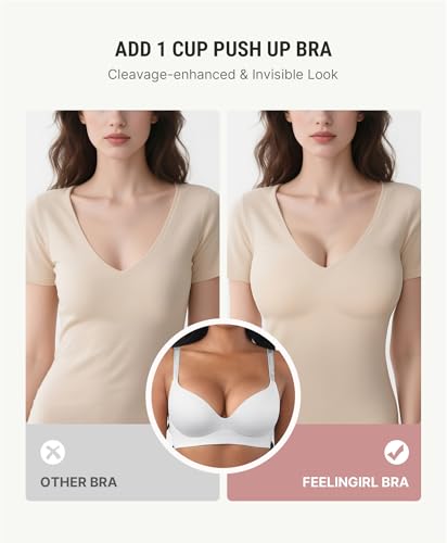 Image of FeelinGirl Wireless Push Up Bra Full Support Lift Balconette Seamless | No Underwire Tshirt Bra, Full Coverage, Back Smoothing, No Show Comfy Bra for Deep V Clothes