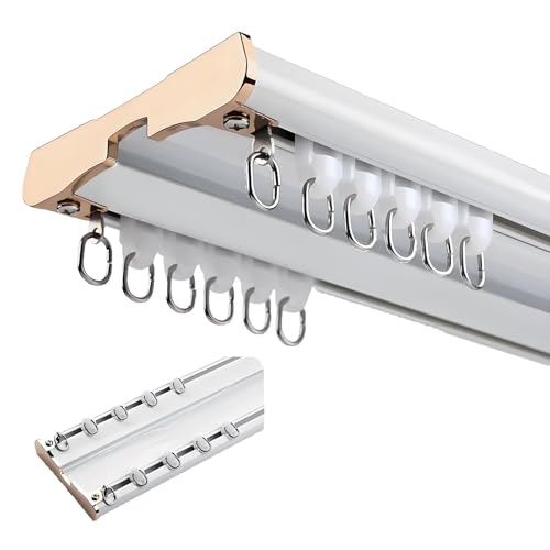 Riel Techo Para Cortinas Doble, Riel De Cortina Techo Corredera, Barra De Separador Doble Para Habitación, Comedor, Salon, Puertas, Aluminio, Silencioso Blanca,350cm 11.5ft