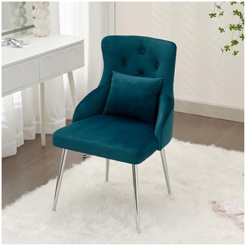 UDAX Velvet Vanity Makeup Dining Chairs, Upholstered Accent Reading Chair, Offiice Desk Vanity Stool Chairs with Tufted Back for Bedroom, Living Room, Teal