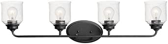 Maxim Acadia-Bath Vanity Light-Bell Shaped Glass Shades-10.5 inches high-Black Finish-4 Bulb Count