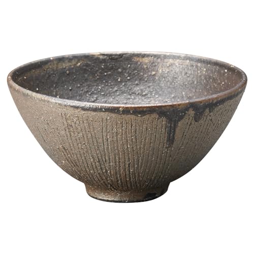 丸伊製陶 信楽焼 へちもん 茶碗 ご飯茶碗 直径約12cm 錆いぶし ブラウン MR-3-4541