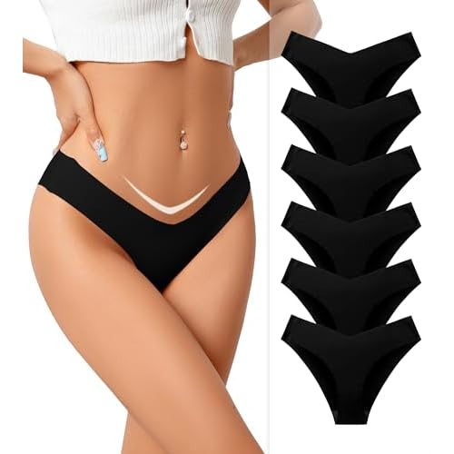 6 Pack Seamless Underwear for Women - Womens No Show Cheeky Thongs Sexy Thong Hipster Panties Bikini Briefs