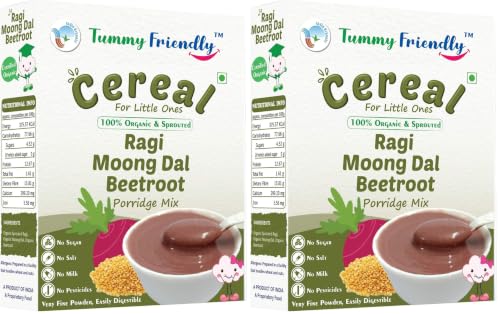 Image of TummyFriendly Foods Organic Sprouted Ragi Almond Dates Porridge Mix | Made of Sprouted Ragi Powder for baby | Available in Trial Baby Packs too | Shelf-life 9 month | 200g (Beetroot) (Pack of 2)