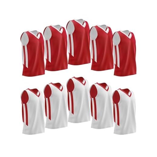 10-Pack Men's Reversible Custom Basketball Jerseys, Plain Mesh Athletic Sleeveless Shirts Blank Team Uniforms Set (Red/White)