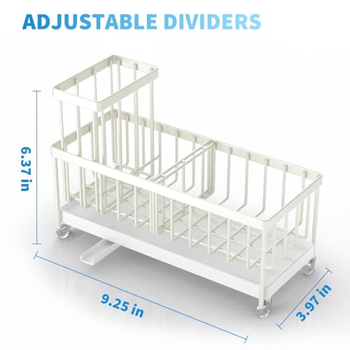 Image of Cisily Sponge Holder for Kitchen Sink, Sink Caddy Organizer with High Brush Holder, Kitchen Countertop Organizers and Storage Essentials, Rustproof 304 Stainless Steel (Cream, 9.25″)