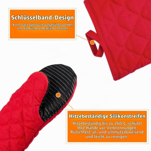 Foto von AYADA Ofenhandschuhe Topfhandschuhe Backhandschuhe Silikon Lang (Rot)