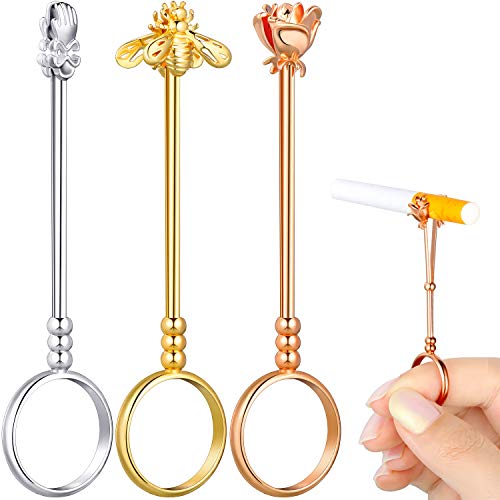 3 Pieces Cigarette Holder Ring Elegant Finger Holder Ring Lady Smoker Holder Ring Stylish Smoke Holder for Lady and Gentleman (3 Colors, 0.67 Inch)