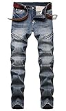 AIYINO Mens Ripped Slim Straight Fit Stretch Biker Jeans Stylish Denim All Waist(34 Vintage Blue)