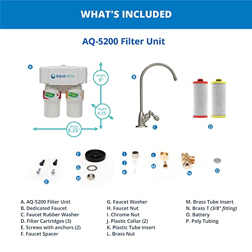 Aquasana 2-Stage Under Sink Water Filter System - Kitchen Counter Claryum Filtration - Filters 99% Of Chlorine - Brushed Nickel Faucet - Aq-5200.55 #TOP5