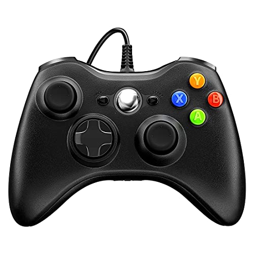 Xbox 360 Wired Controller, PC Controller Compatible with Microsoft Xbox 360 Slim and Windows 7 8 10, USB Port with Dual Vibration Shock(Black)