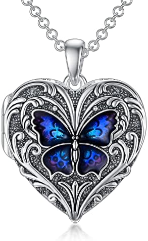 SOULMEET Blue Morpho Butterfly Locket Necklace That Holds 2 Pictures Sterling Silver Locket (Locket only)