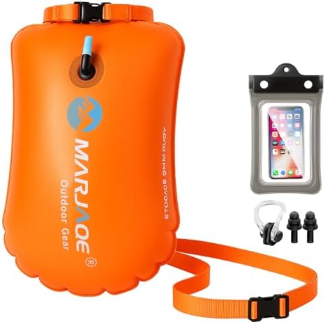 2 in 1 Boa Nuoto e Sacca Impermeabile, 20L Boa Nuoto Acque Libere, Boa Gonfiabile con Custodia Impermeabile per Cellulare, Clip per Naso e Tappi per Orecchie, per Kayak, Triathlon, Surf e Snorkeling