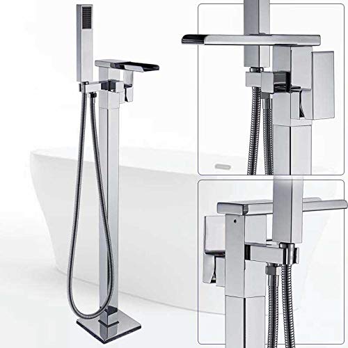 DXEMRQPB Bathtub faucet Floor Mounted Waterfall Spout Tub Mixer Faucet Black Bronze Bathroom Bath Shower Set with Hand shower Freestanding Bathtub Tap,Chrome Tub Faucet (Chrome Tub Faucet)