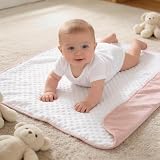 CREVENT Minky Baby Blanket for Girls Boys, Soft Plush Receiving Blanket for Newborns - 30x40 Inches (Pink + White)