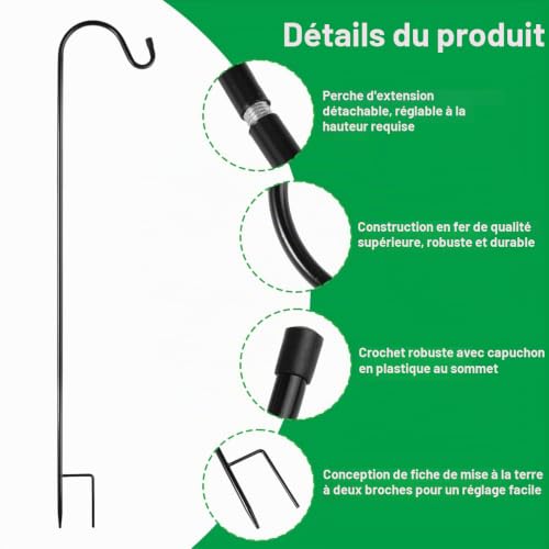2 Pièces Crochets de Berger pour l'Extérieur, 80cm/31.5 inch, Noir – vue 3