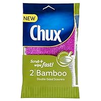 Chux Non-Scratch Bamboo Double-Sided Scourers to Scrub and Wipe Non-Stick Surfaces, 2 Count
