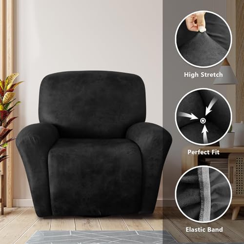 Image of molasofa Recliner Chair Covers 4 Pieces Leather Like Large Recliner Chair Covers with Pocket Waterproof Non Slip Stretch Recliner Slipcover for Lazy Boy Recliner Chairs Washable (Dark Grey)