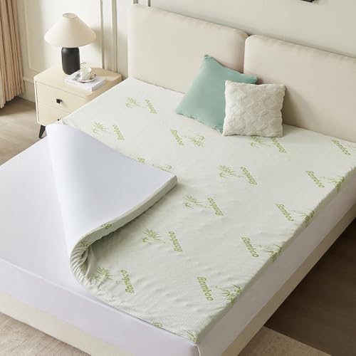 CASABEL Surmatelas 140 x 190 cm Mousse à Memoire de Forme 5 cm + Housse en Bambou - sur-Matelas Double - Zones Ergonomiques de Soutien - pour Matelas, Clic...