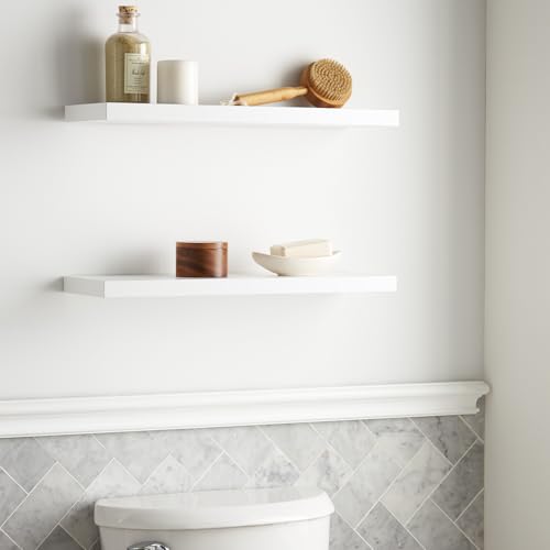 image for BAYKA Floating Shelves White, 22.5 inches Rustic Wood Wall Mounted She