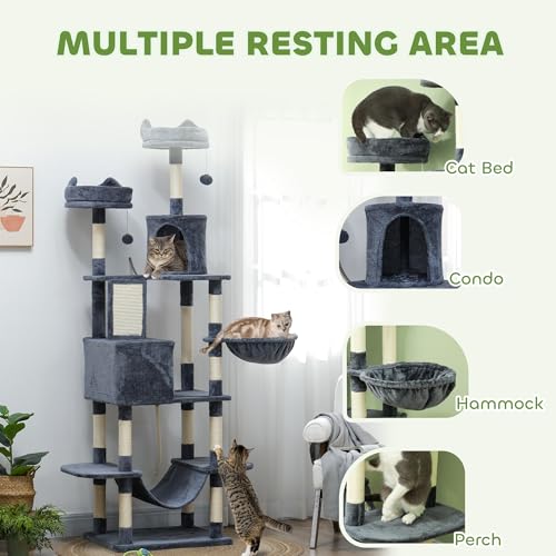 Árbol para gatos grande PawHut 81" con postes rascadores y hamacas miniatura 3