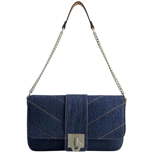 Image of True Religion Women's Denim Shoulder Bag Purse, Mini Handbag with Chain Strap | Denim