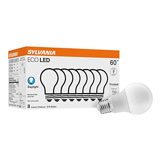 SYLVANIA ECO LED A19 Light Bulb, 60W Equivalent, Efficient 9W, 7 Year, 750 Lumens, Non-Dimmable, Frosted, 5000K, Daylight - 8 Pack (40883)