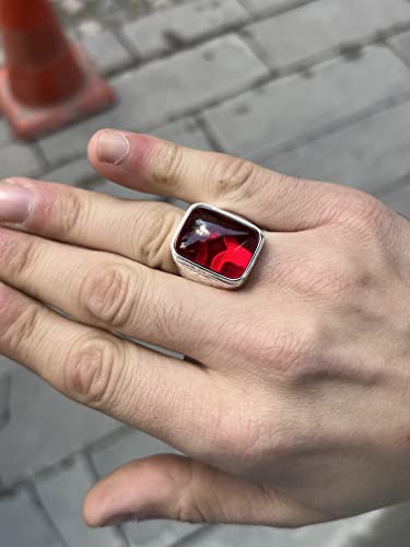 Natural Ruby Stone Ring, Man Handmade Silver Ring, Red Stone Ring, Engraved Silver Ring, Ottoman Style Ring, 925K Sterling Silver Ring #TOP7