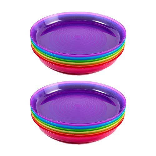 Image of Cuddly Hippo Kids Plastic Dinnerware Set of 12 Multi Color Plates - Reusable, BPA-Free, Dishwasher Safe and Microwaveable