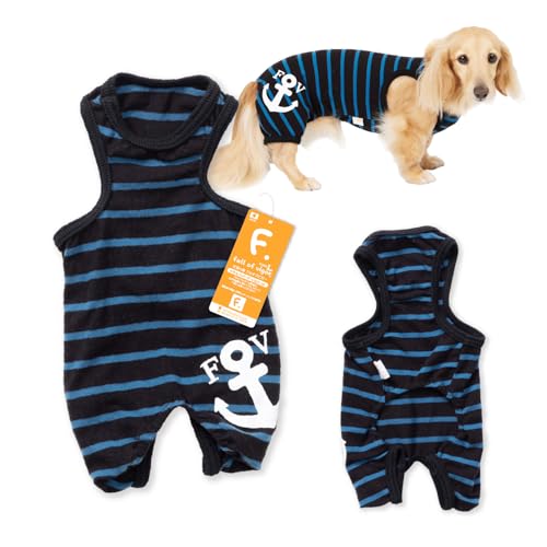 小型犬 アウトレット イカリ プリント ボーダー つなぎ ロンパース マリンスタイル 犬の服 フルオブビガー 4/ブラック NS